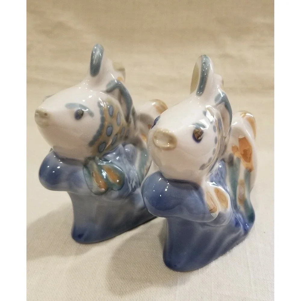 Pair‎ Of 2 Vintage Koi Fish Figurines Marked. 3.75